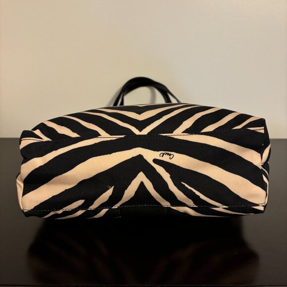 Coach Black & Tan Zebra Print Canvas Black Patent Leather Tote - Picture 6 of 10